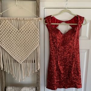 Guess Red Sequined Cocktail Mini Dress